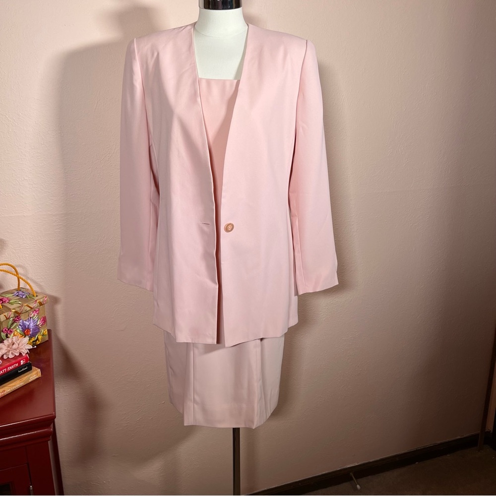 Vintage 1990 Liz Claiborne Pale Pink Sheath Dress Oversized Jacket Minimalist 8 - Picture 1 of 16